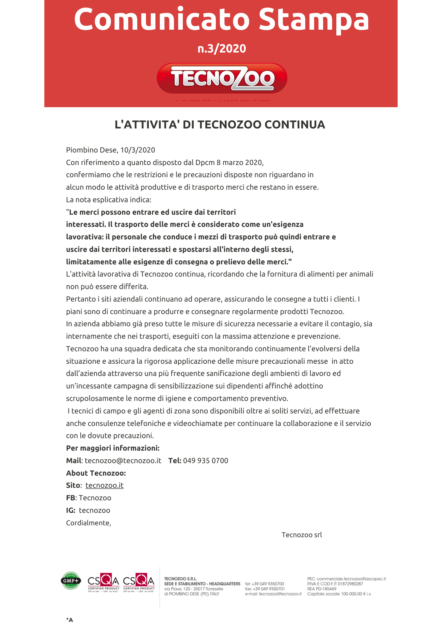 Comunicato Stampa n.3/2020